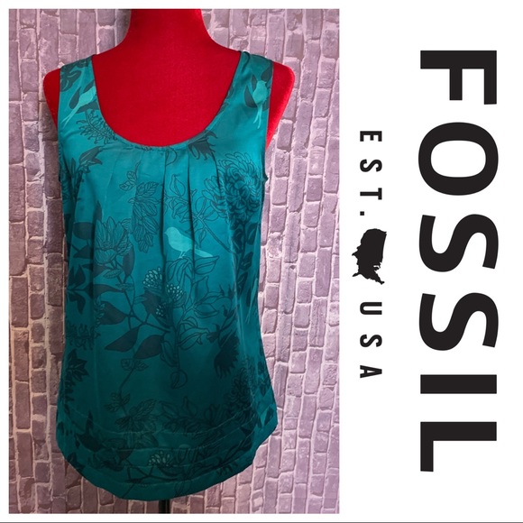 Teal Bird Print Sleeveless Satin Top - Picture 1 of 5